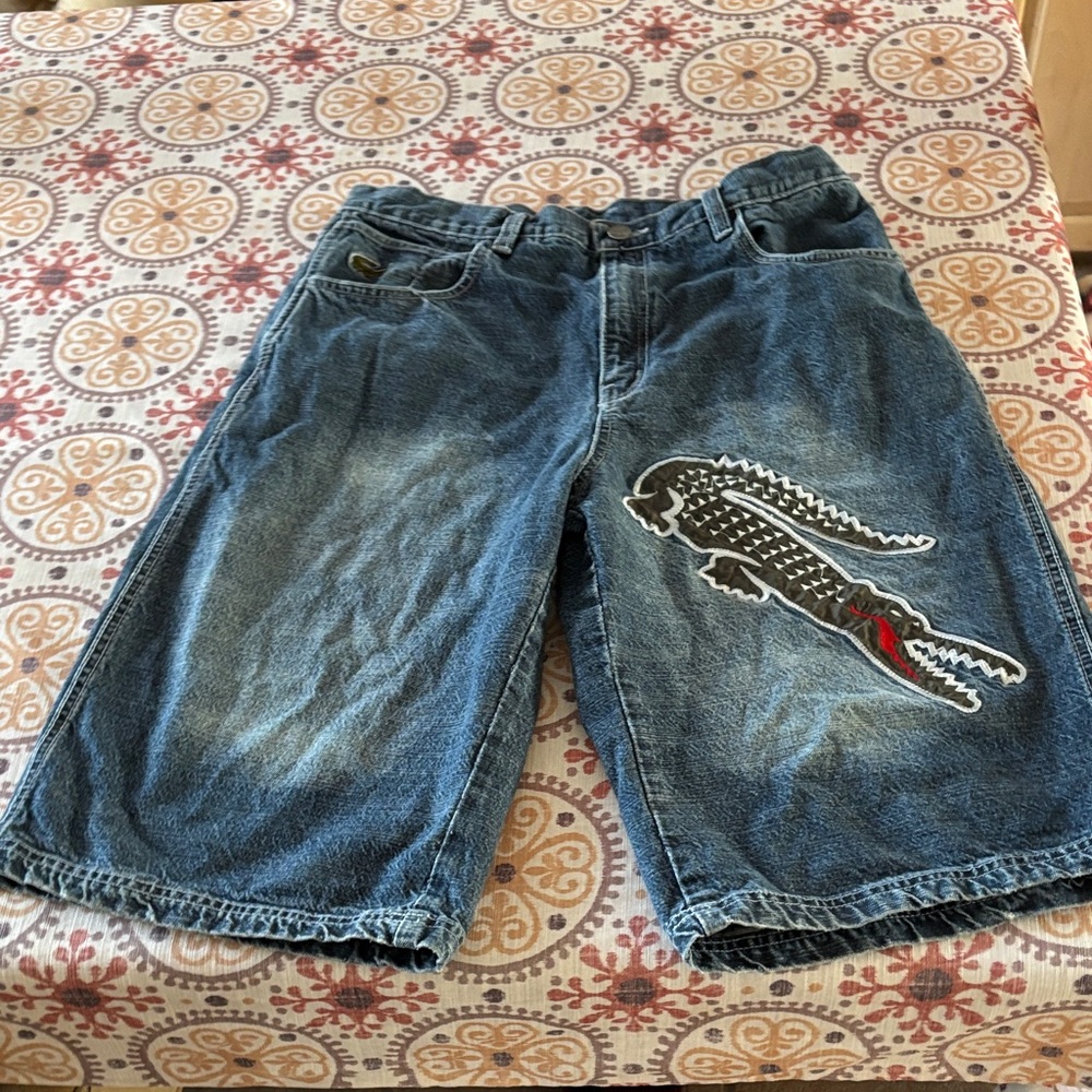 Lacoste Men’s Blue Denim Crocodile Patch’s shorts-32-VINTAGE